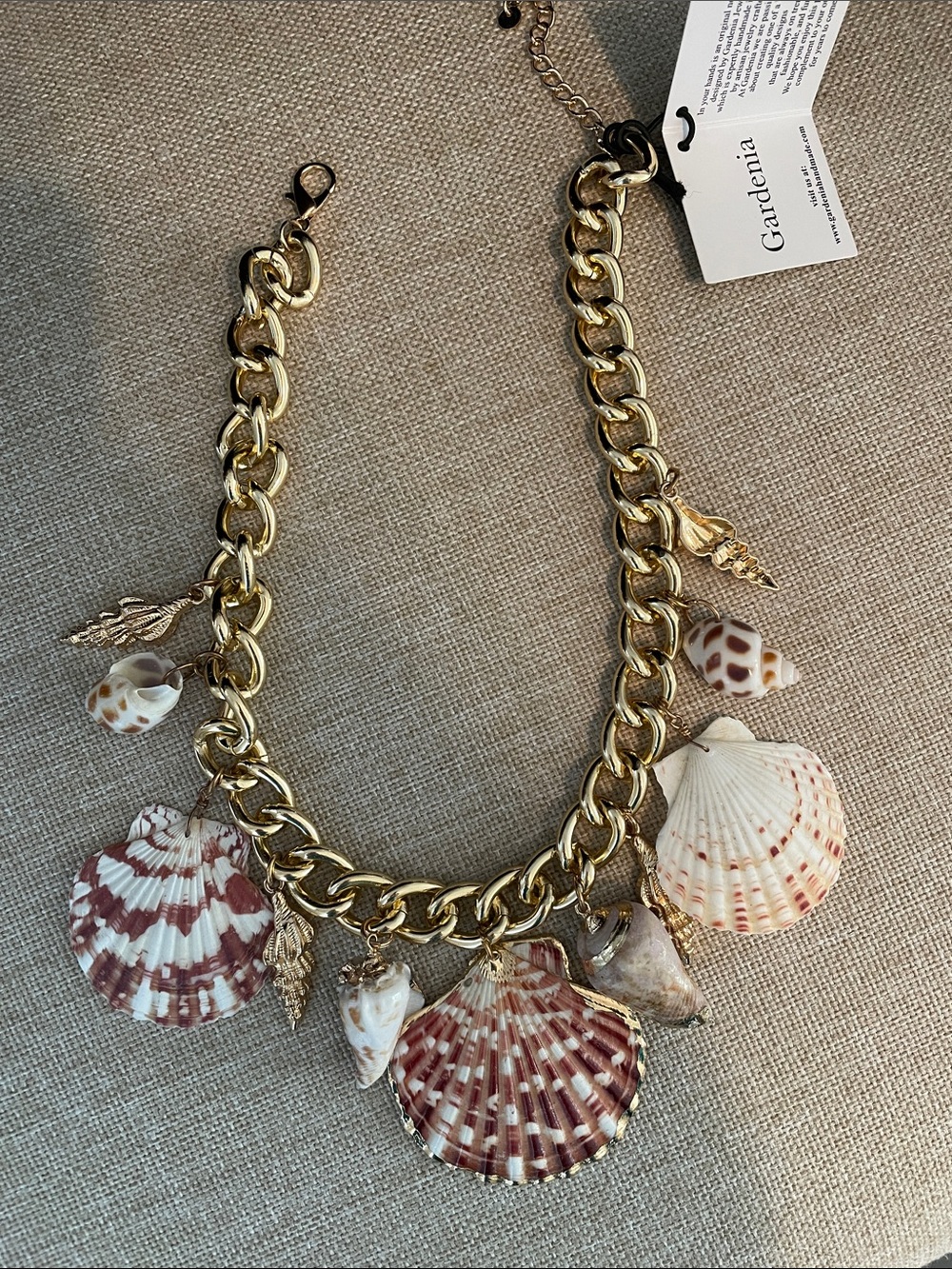 Gold Shell Charm Necklace - Pink & White Shells